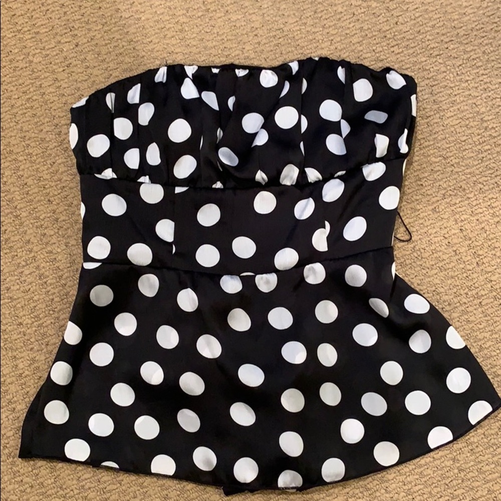 Strapless Karlie black & white polka dot top